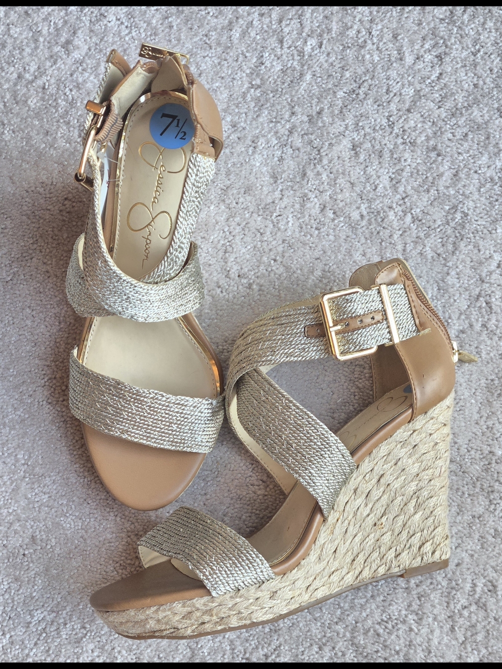 Jessica Simpson Gold Espadrille Wedge Sandals - Size 7.5